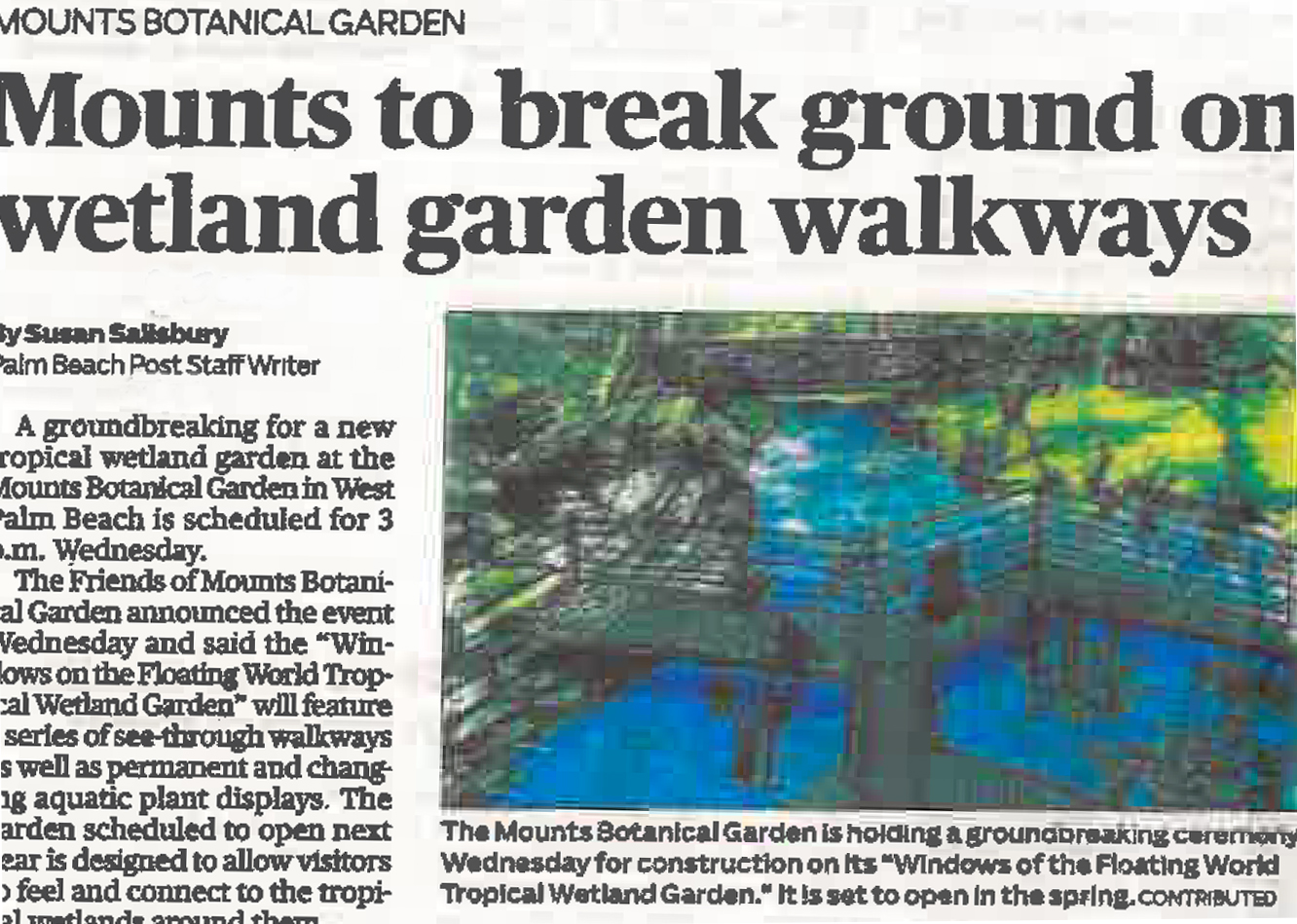 Groundbreaking for Mounts Wetland Garden Set for October 5th